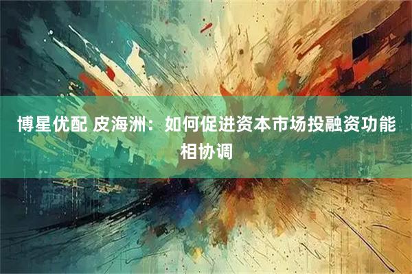 博星优配 皮海洲：如何促进资本市场投融资功能相协调