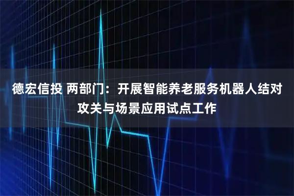 德宏信投 两部门：开展智能养老服务机器人结对攻关与场景应用试点工作