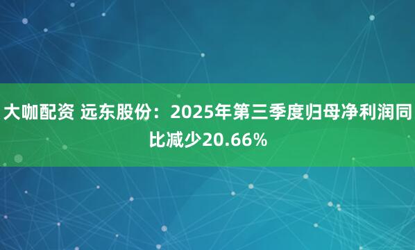 大咖配资 远东股份：2025年第三季度归母净利润同比减少20.66%