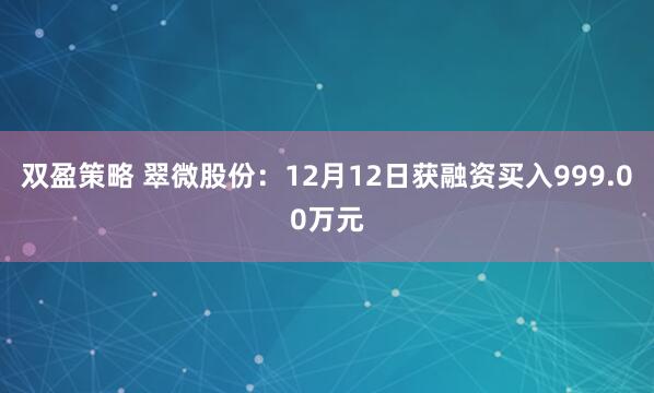 双盈策略 翠微股份：12月12日获融资买入999.00万元