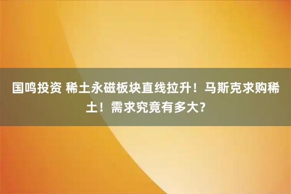 国鸣投资 稀土永磁板块直线拉升！马斯克求购稀土！需求究竟有多大？